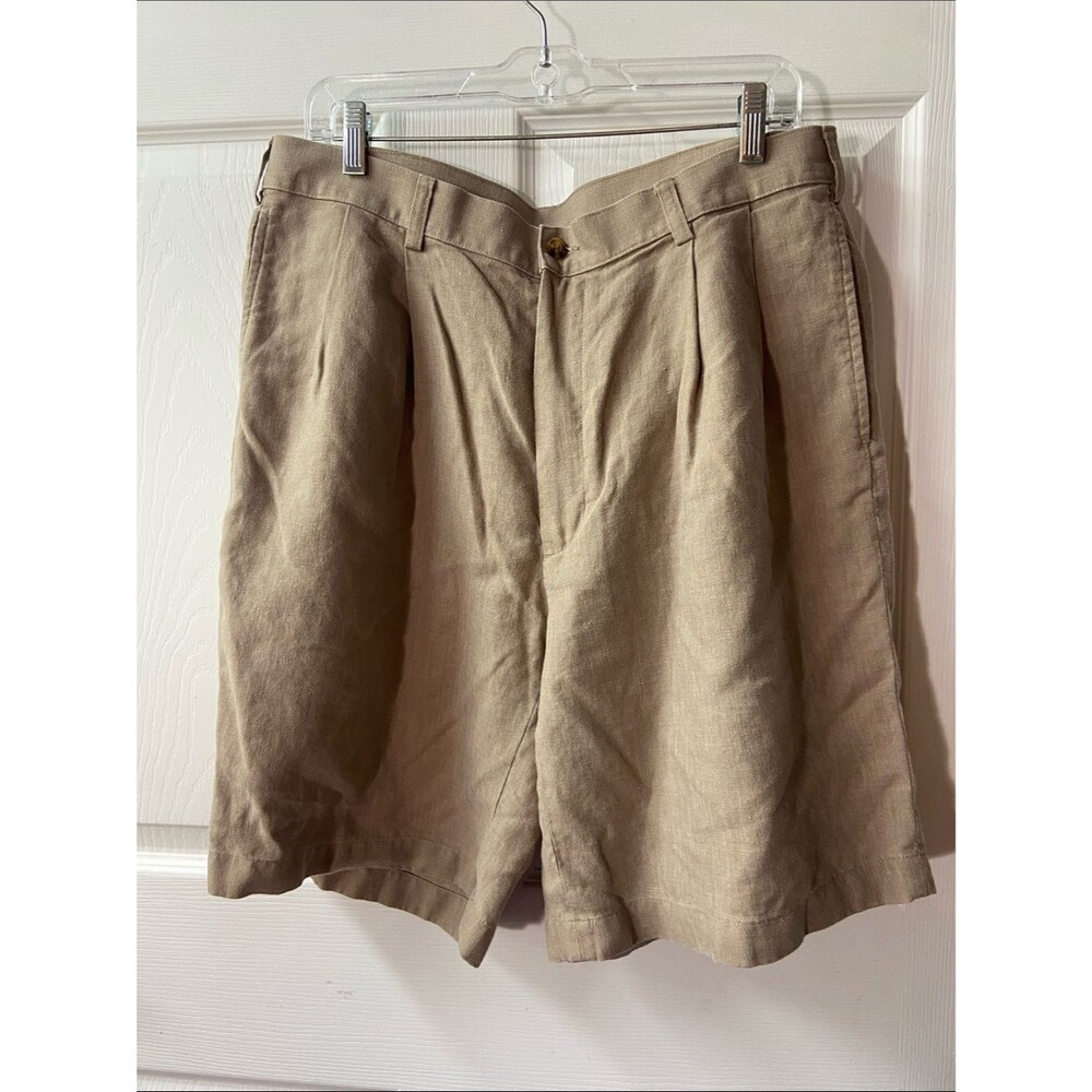 Jos. A. Bank Tan Flat-Front Linen Blend Shorts fits like 34
